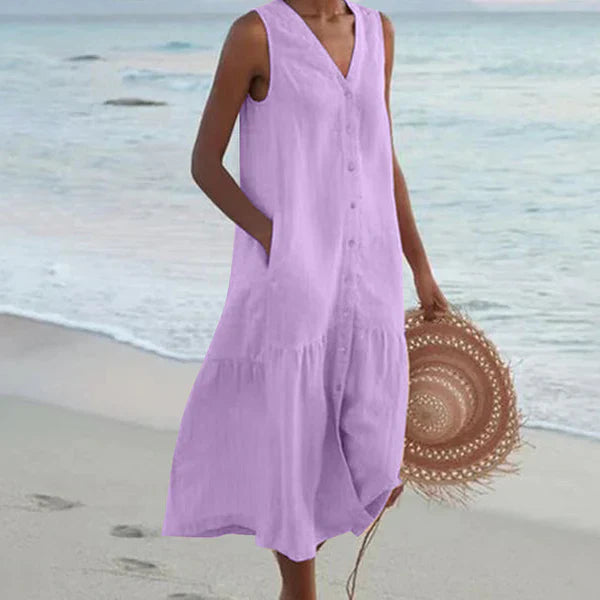 Rocío™ | Vestido camisero sin mangas con escote en V