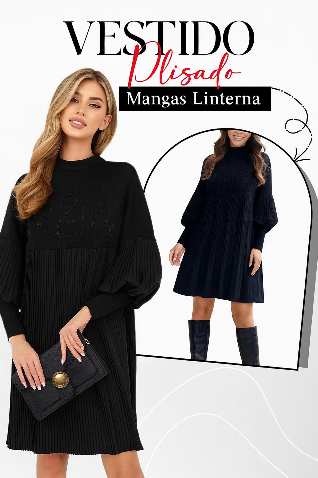 Renata | Vestido con mangas abullonadas y cuello alto