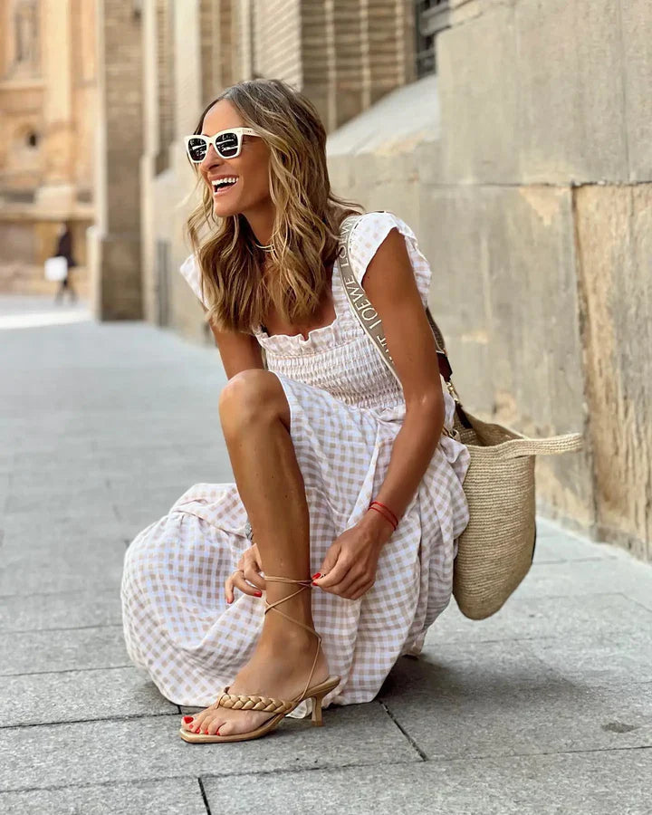Francisca™ Vestido largo con tirantes de volante y corte elástico