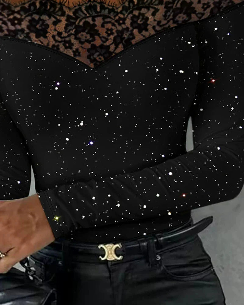 Pauline | Blusa de hombros descubiertos con brillo y encaje