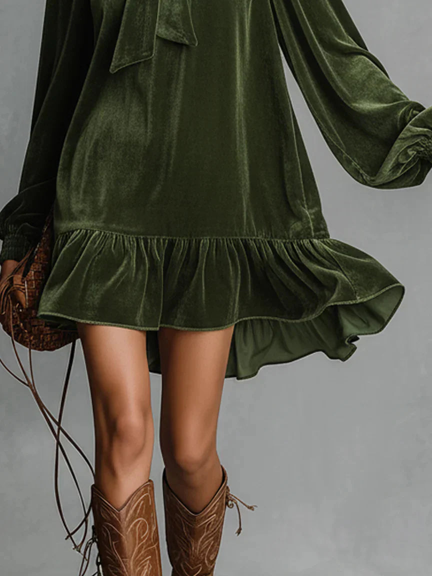 Lucía - Vestido mini de terciopelo con lazo en el cuello