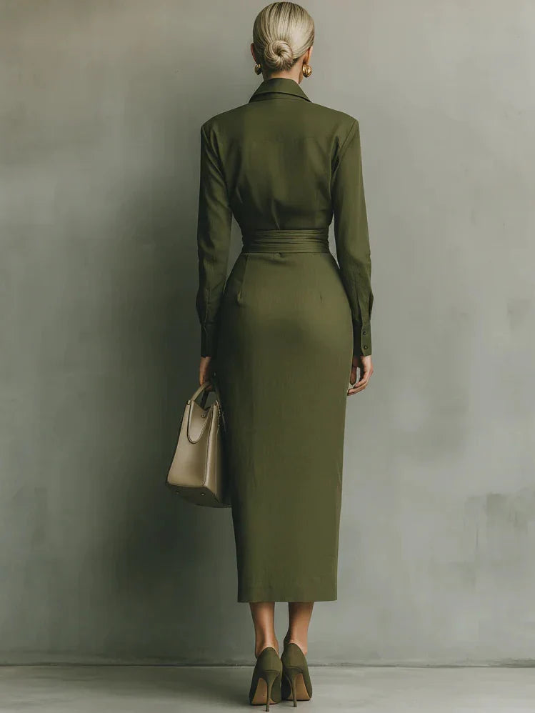 Irene - Vestido camisero largo con diseño cruzado en la cintura