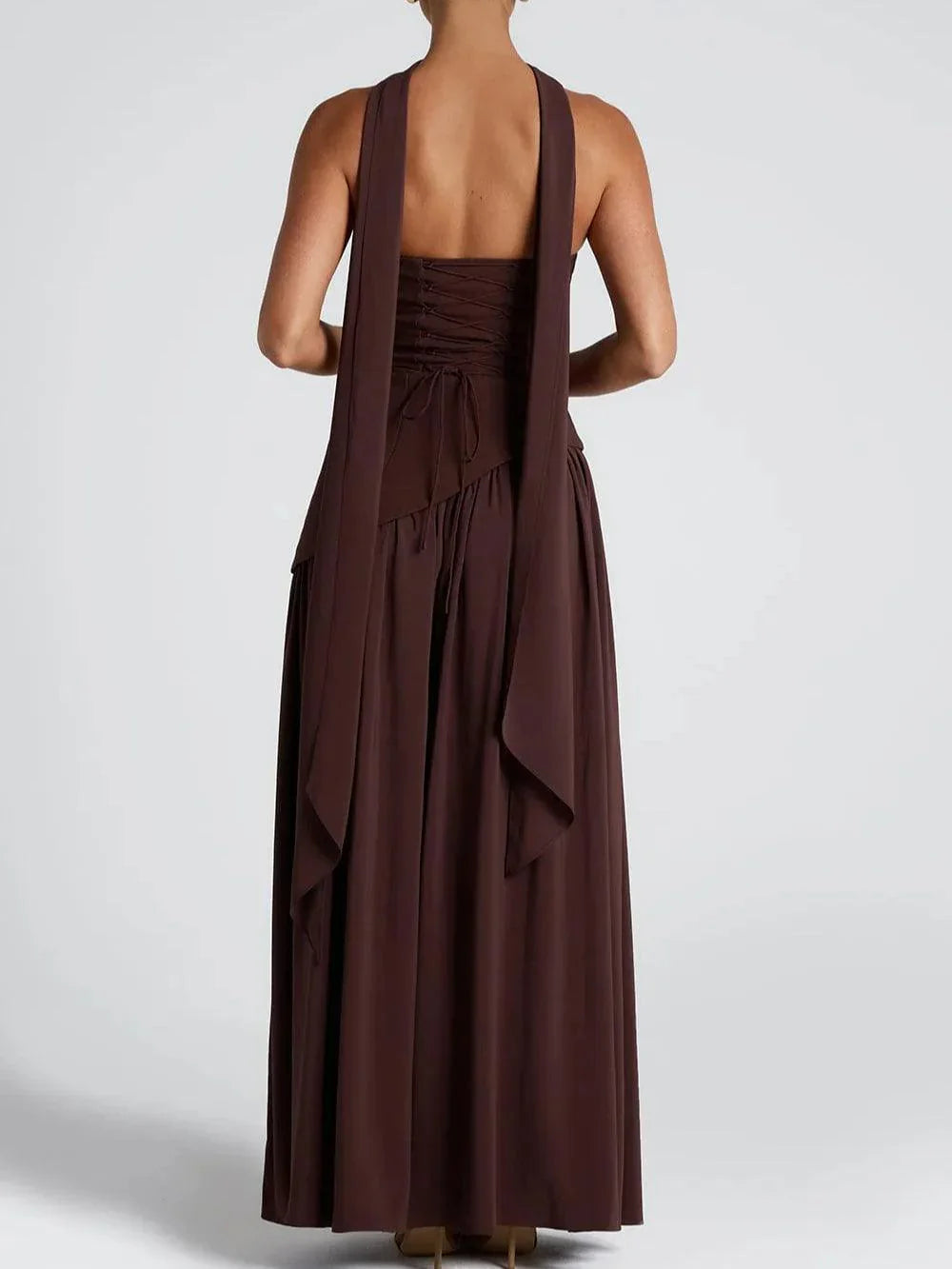 Mia - Vestido largo con cinta y abertura sin tirantes