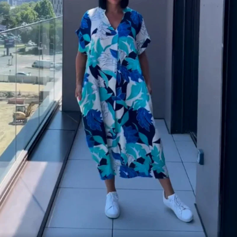 Lorena™ Vestido amplio con estampado étnico y escote en pico