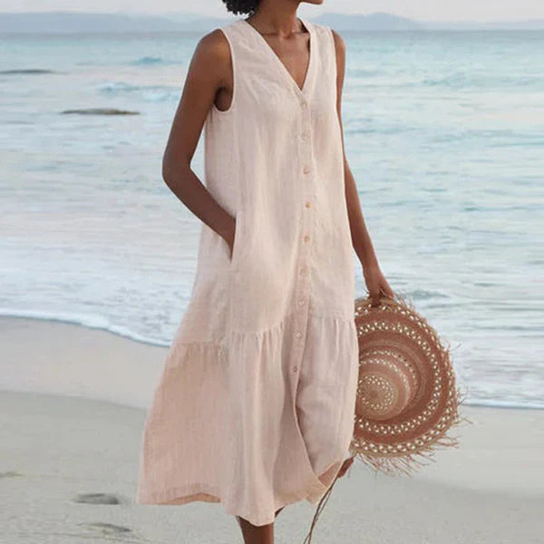 Rocío™ | Vestido camisero sin mangas con escote en V