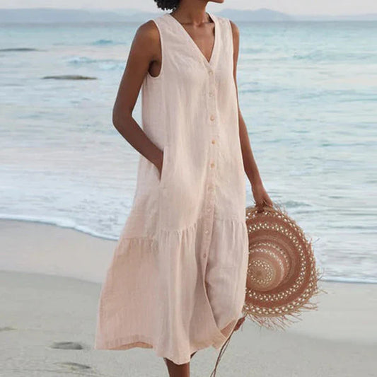 Rocío™ | Vestido camisero sin mangas con escote en V