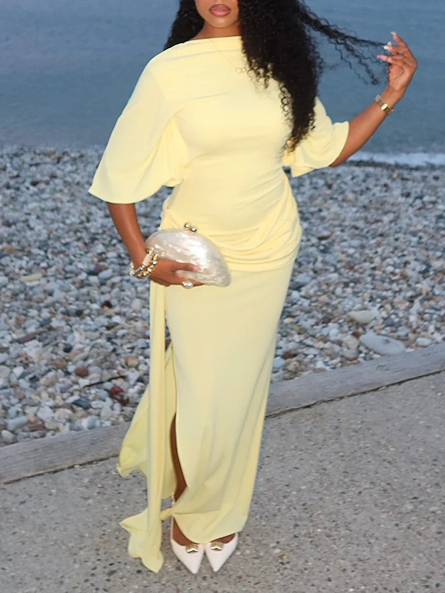 Gala - Vestido maxi con capa y espalda descubierta