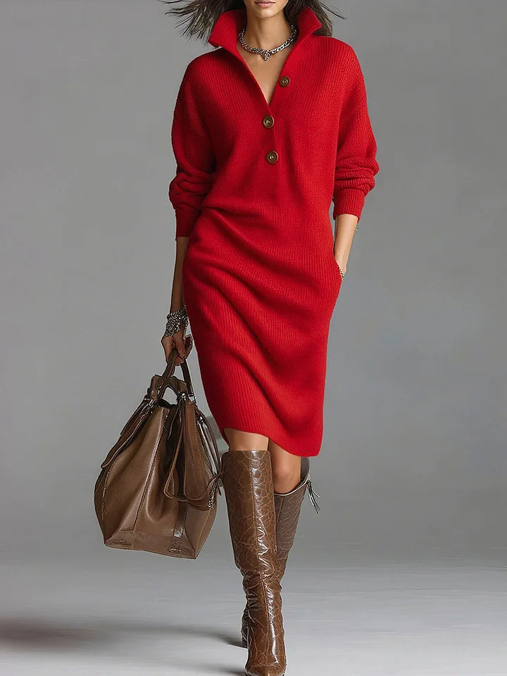 Lorena / Vestido de punto con cuello y botones