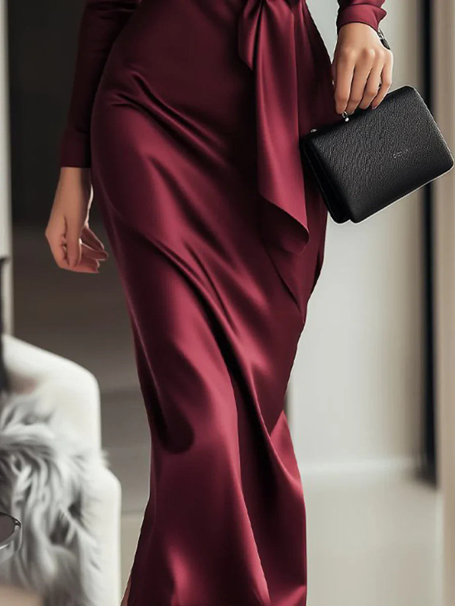 Jazmín - Vestido satinado burdeos cruzado