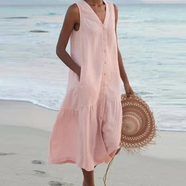 Rocío™ Vestido camisero sin mangas con escote en V