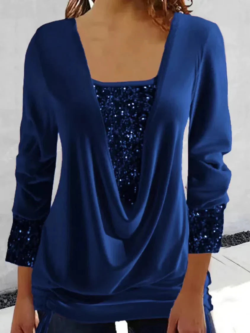 Nara | Blusa drapeada con lentejuelas integradas