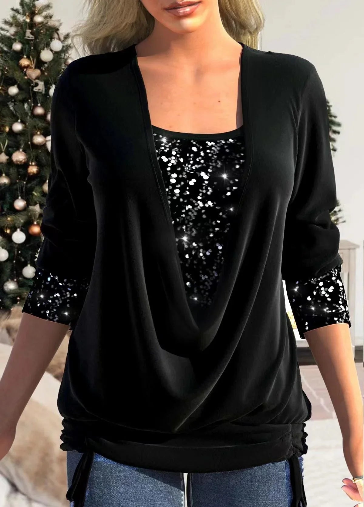 Nara | Blusa drapeada con lentejuelas integradas