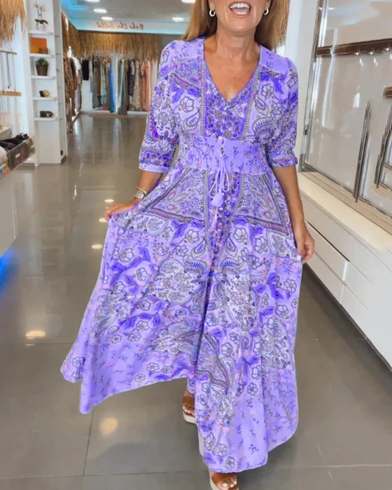 Nuria™ Vestido de fiesta con escote en V y mangas 3/4
