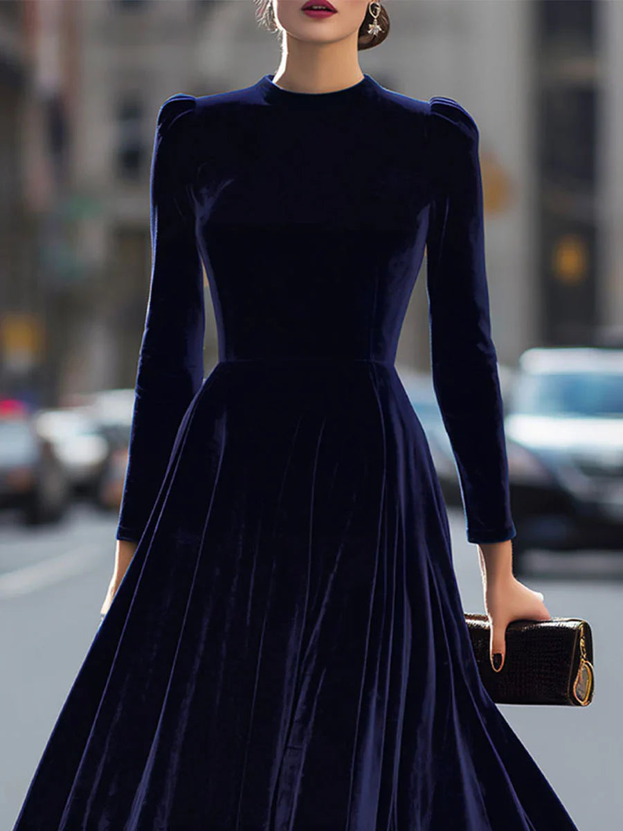 Lucía - Vestido midi de terciopelo azul marino