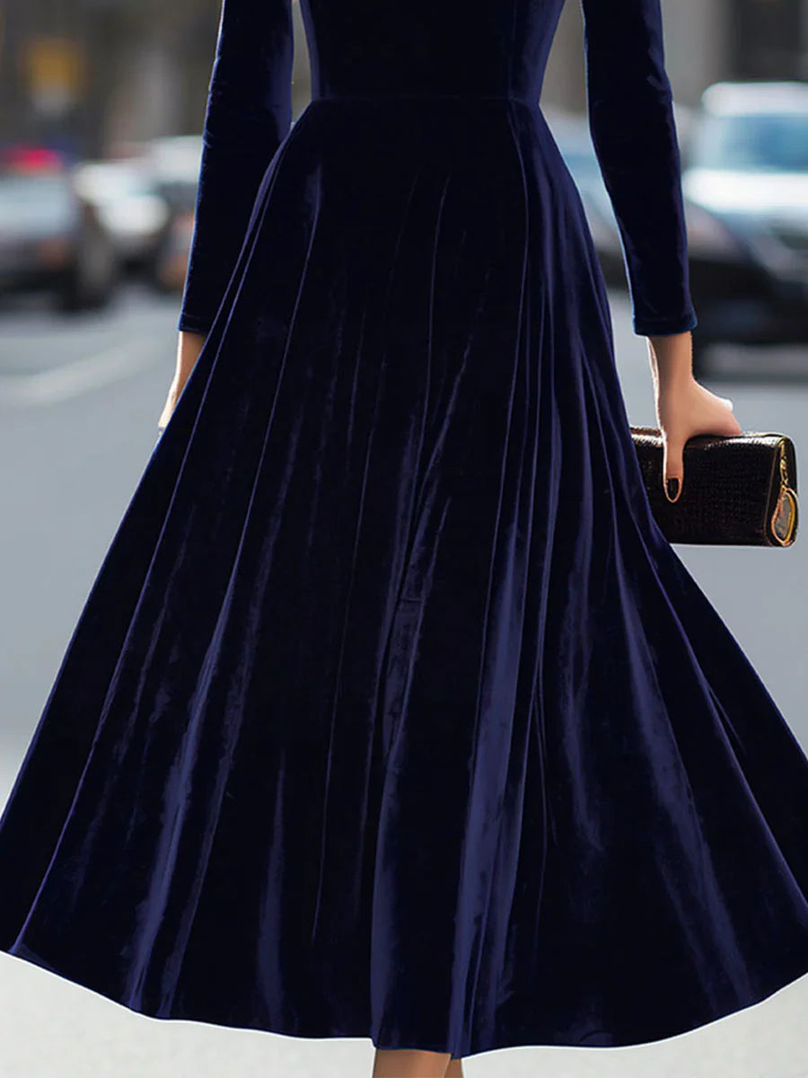 Lucía - Vestido midi de terciopelo azul marino