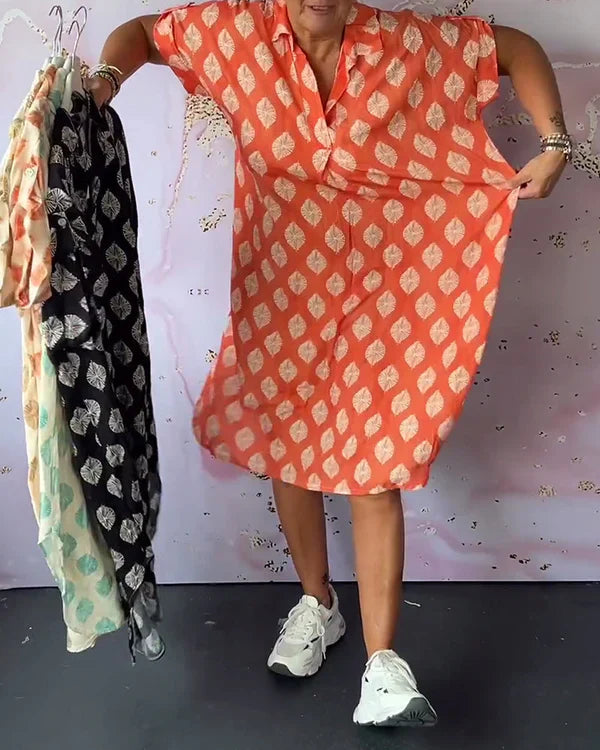 Lara™ | Vestido suelto de primavera con cuello de solapa y mangas cortas