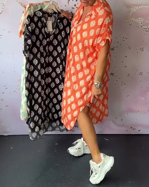 Lara™ | Vestido suelto de primavera con cuello de solapa y mangas cortas