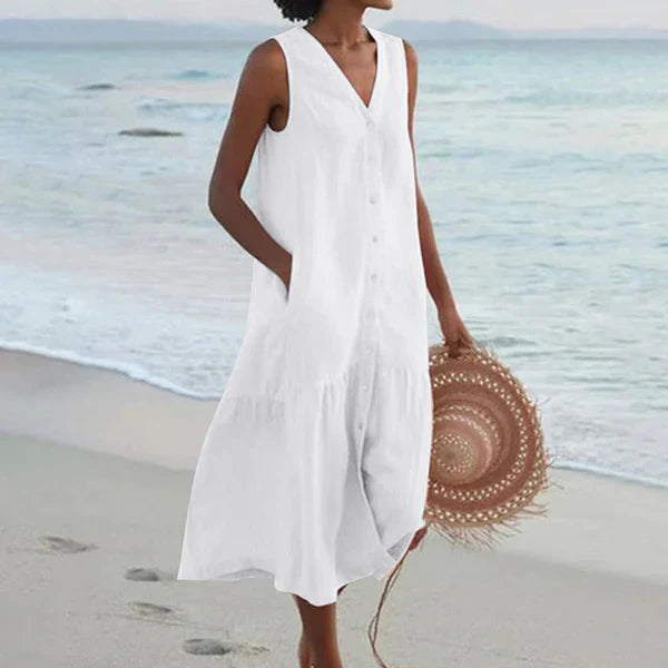 Rocío™ Vestido camisero sin mangas con escote en V
