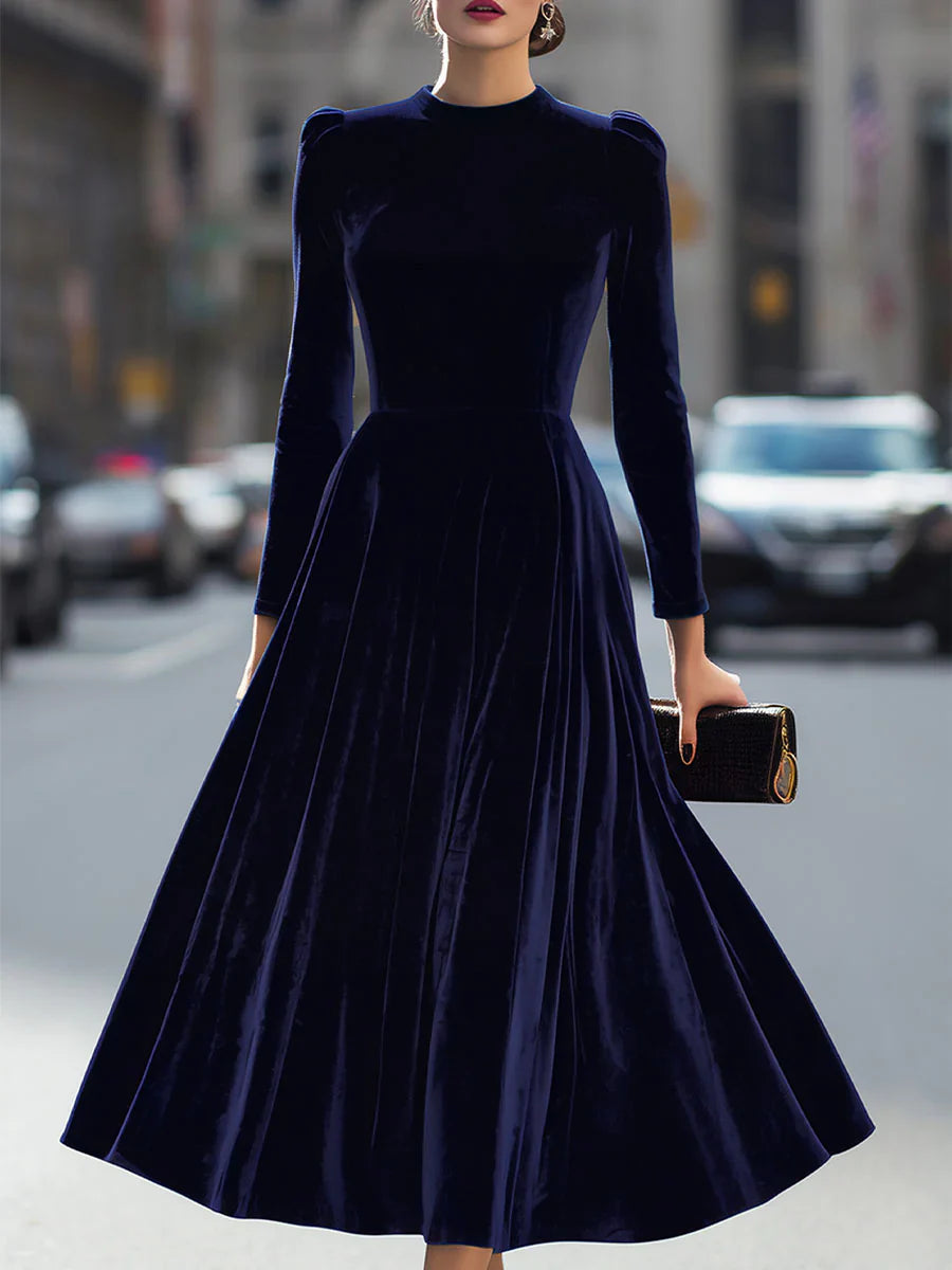 Lucía - Vestido midi de terciopelo azul marino