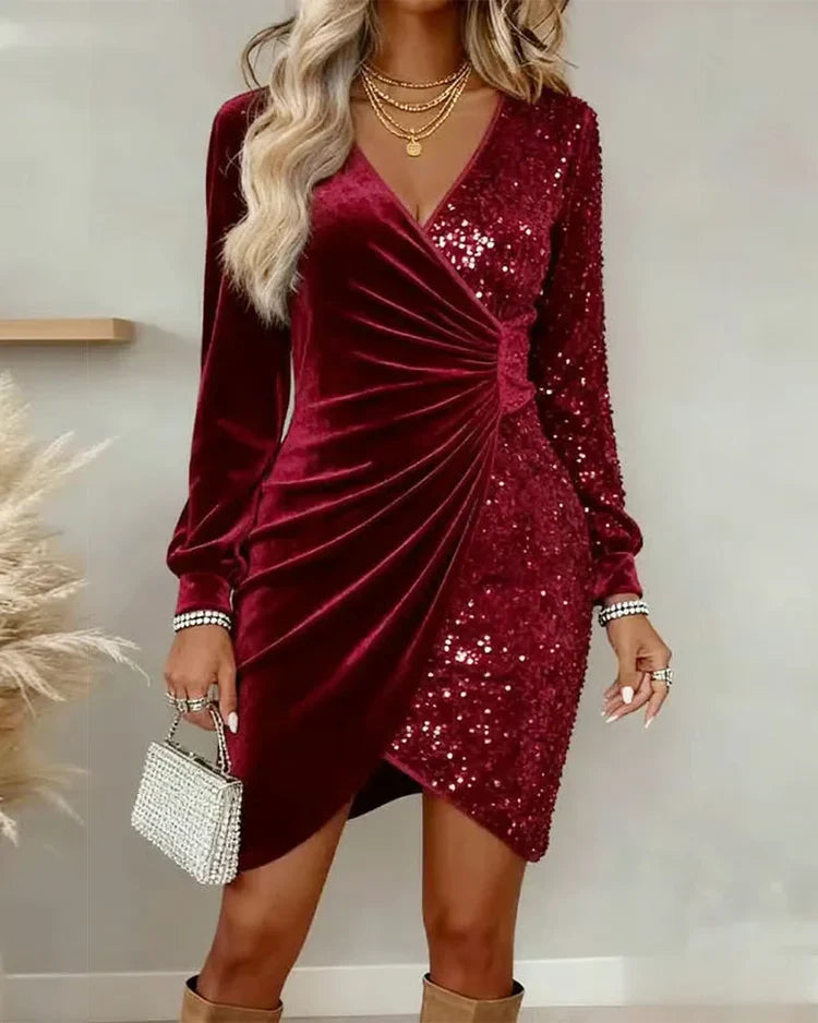 Sonia - Vestido con escote en V y detalles de lentejuelas
