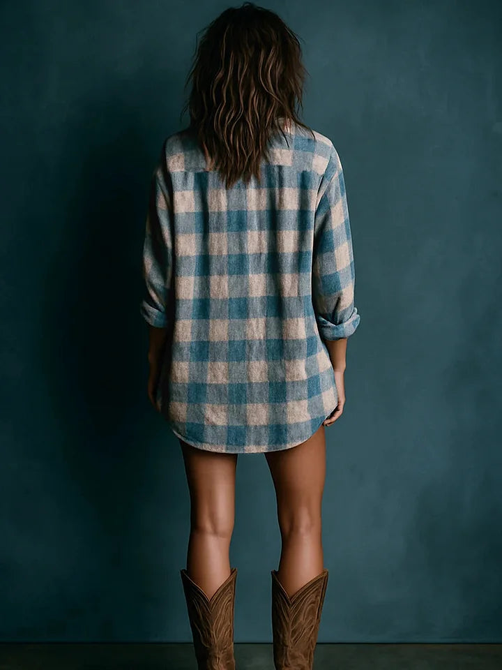 Camila - Vestido mini de cuadros con cuello Henley