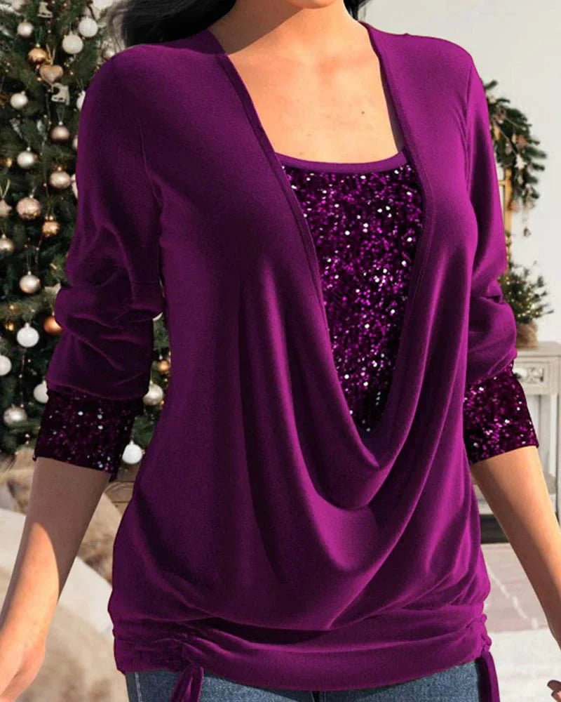 Nara | Blusa drapeada con lentejuelas integradas