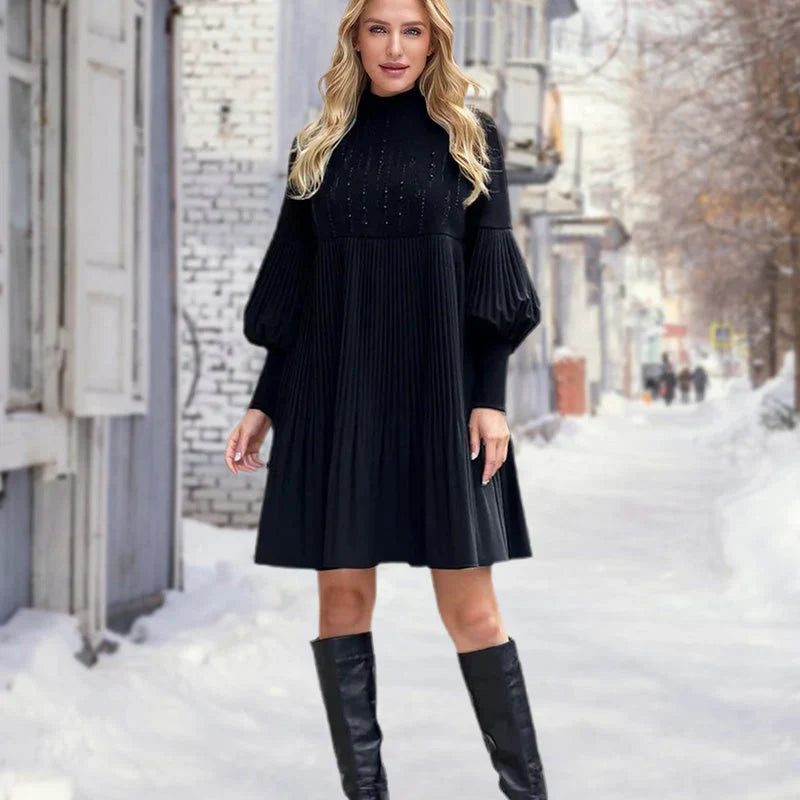 Renata | Vestido con mangas abullonadas y cuello alto
