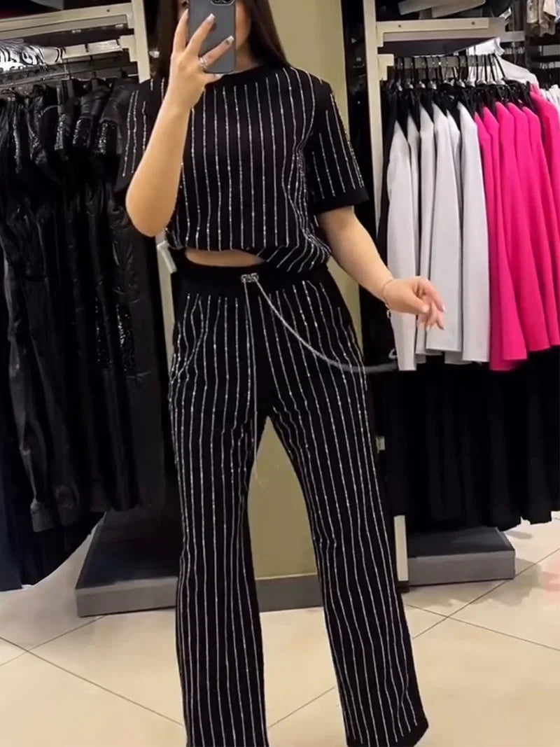 Yara - Conjunto de dos piezas con rayas brillantes