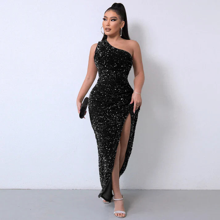 Cleo - Vestido brillante de lentejuelas de un solo hombro