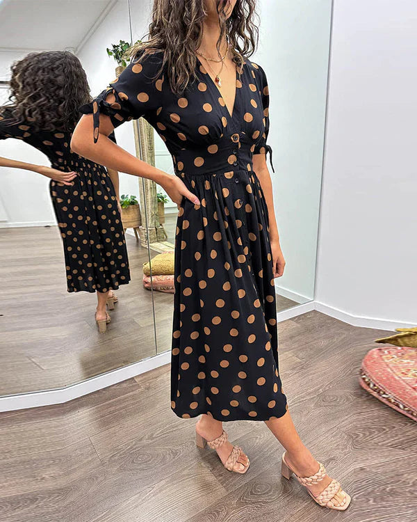 Mina™ | Vestido de escote en pico con lunares