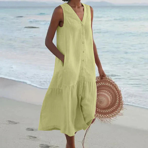 Rocío™ | Vestido camisero sin mangas con escote en V