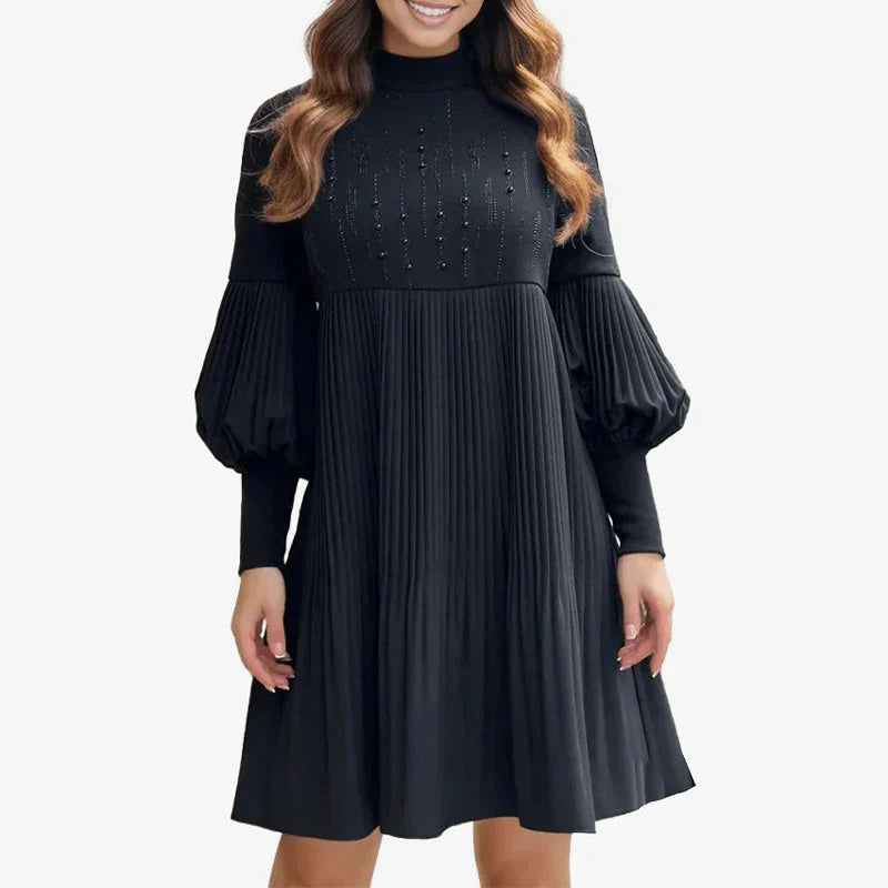 Renata | Vestido con mangas abullonadas y cuello alto