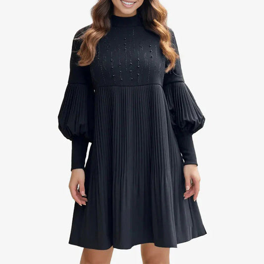Renata | Vestido con mangas abullonadas y cuello alto