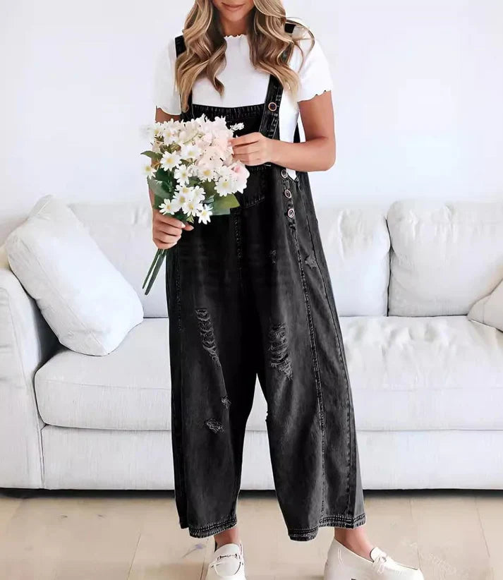 Lara™ | Mono vaquero estilo peto con detalles desgastados