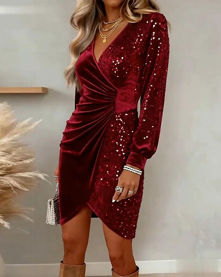 Sonia - Vestido con escote en V y detalles de lentejuelas