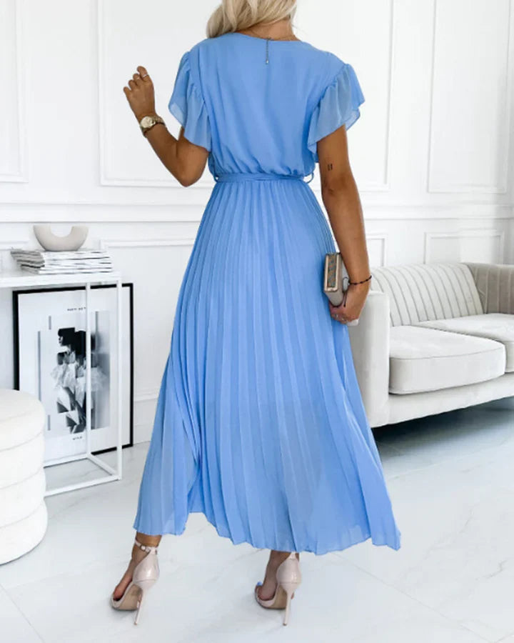 Lucía™ – Vestido plisado con escote cruzado y lazo a la cintura