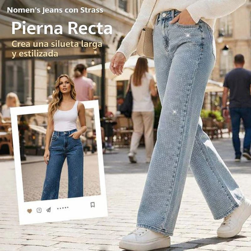 Florencia – Vaqueros rectos con pedrería brillante