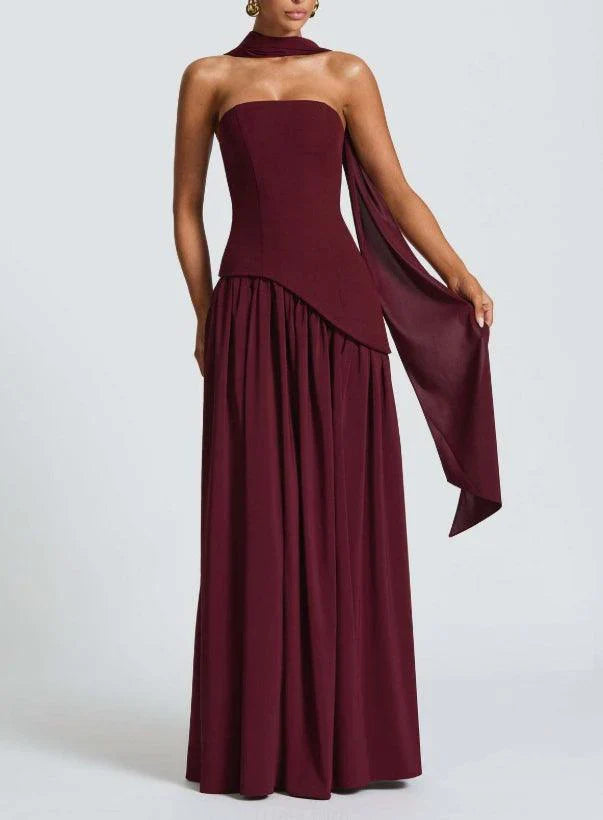 Mia - Vestido largo con cinta y abertura sin tirantes