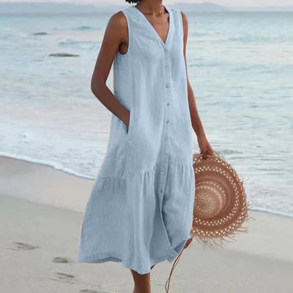 Rocío™ | Vestido camisero sin mangas con escote en V