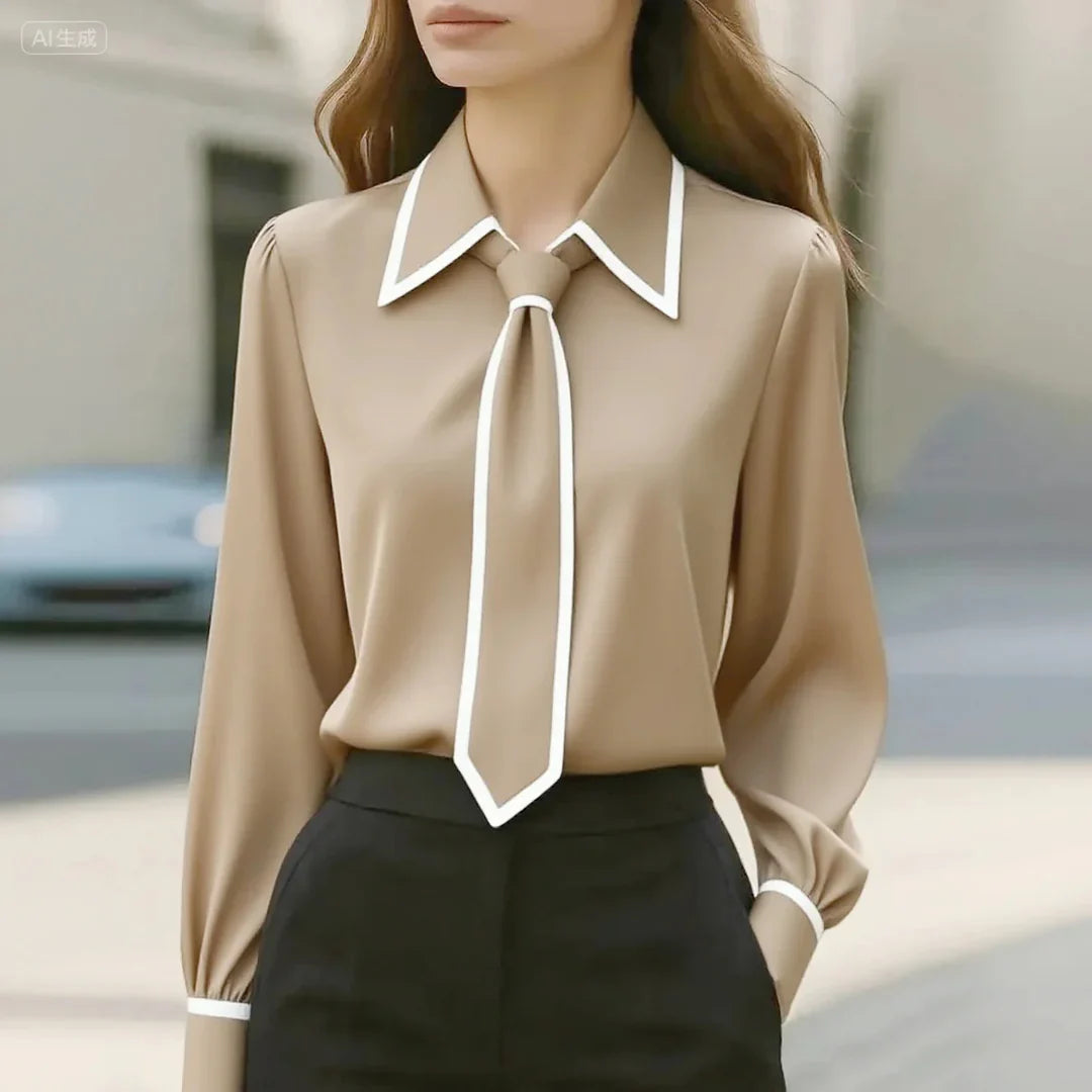 Maia – Blusa con lazo desmontable y ribetes en contraste