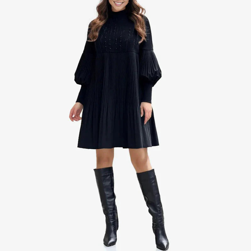 Renata | Vestido con mangas abullonadas y cuello alto
