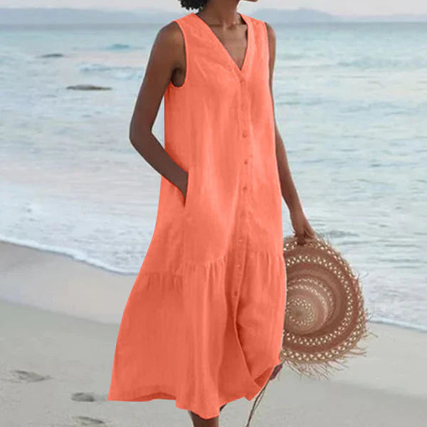 Rocío™ | Vestido camisero sin mangas con escote en V
