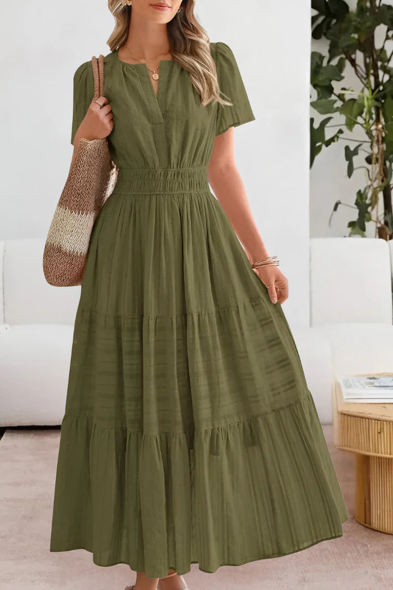 Emma – Vestido largo con cintura fruncida y vuelo elegante