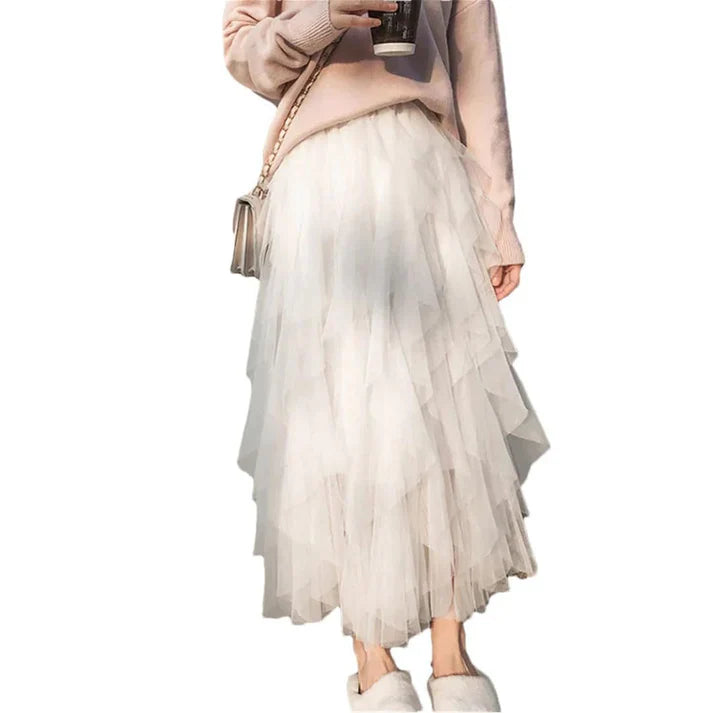 Dafne – Falda midi con capas irregulares