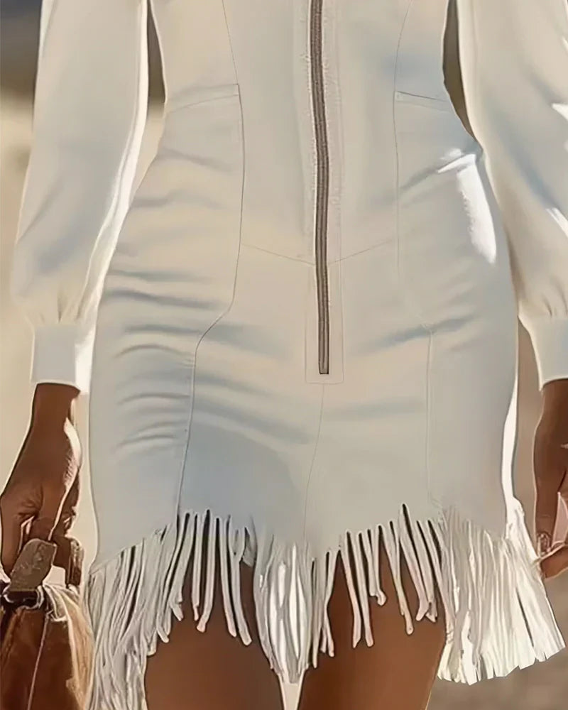 Rita - Vestido con cremallera y bajo de flecos