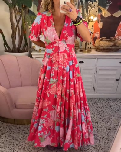 Teresa™ Vestido largo acogedor con cuello en V y bolsillos