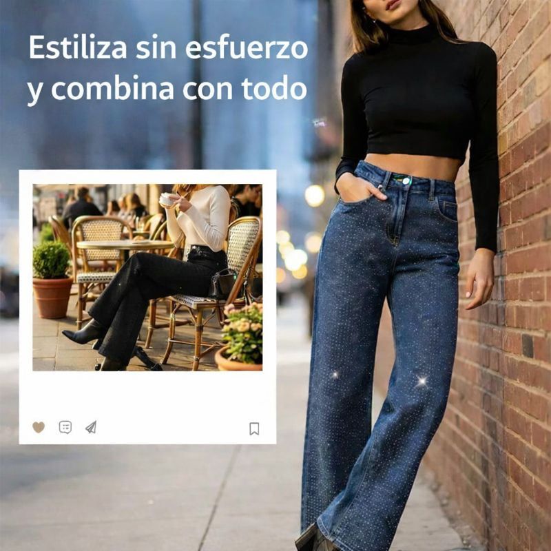 Florencia – Vaqueros rectos con pedrería brillante