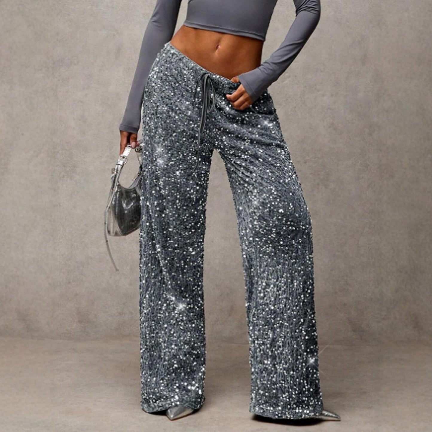 Sofía – Pantalones de lentejuelas de pierna ancha con cintura elástica