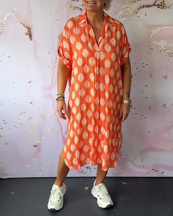 Lara™ | Vestido suelto de primavera con cuello de solapa y mangas cortas