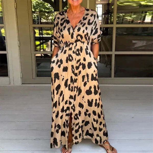 Candela™ | Elegante vestido largo con estampado de leopardo